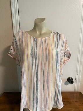 Maurices Pastel Striped Short Sleeve Blouse